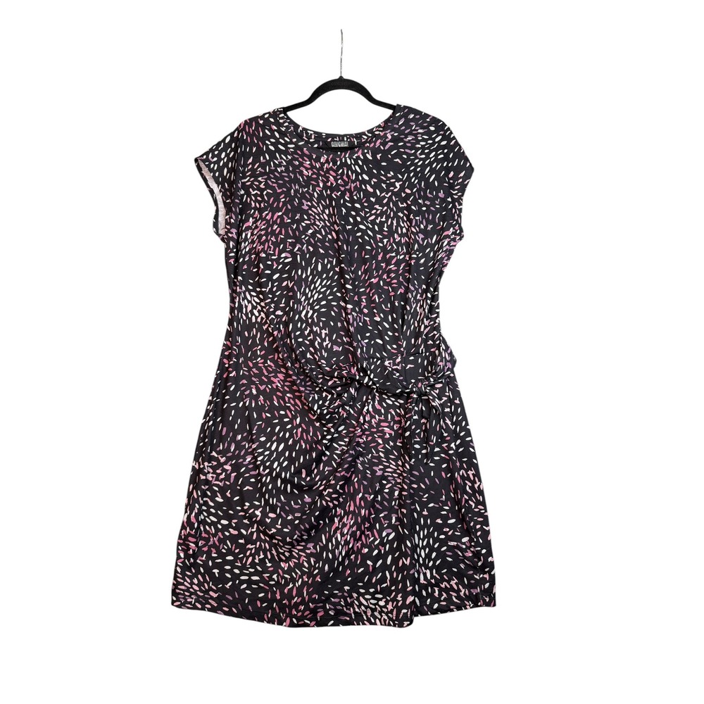 Nicole Miller Original Pink Black Abstract Print Side Tie Sheath Dress Large